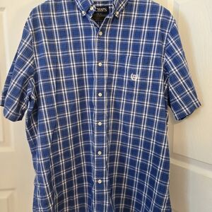 Chaps Men's Blue and White Checkered Shirt